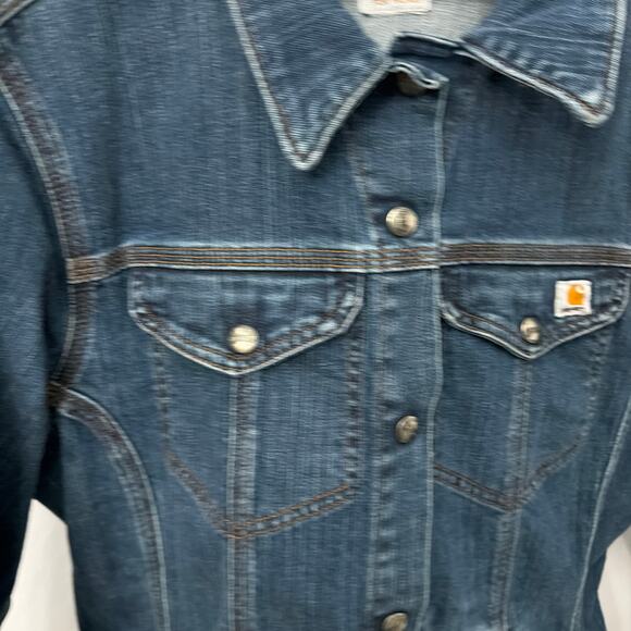 Carhartt Jean Jacket Womens Large Blue Denim Snap Button Chore Work Coat - Picture 8 of 12